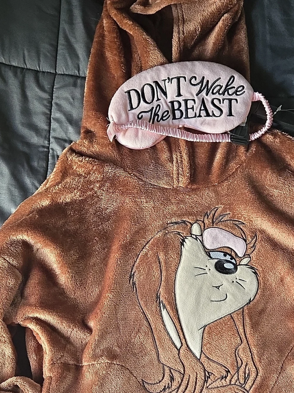 Justice Brown Plush Taz Sleep Hoodie with Pink Sleep Mask